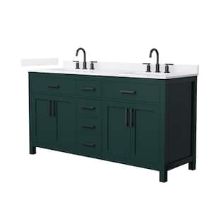 Beckett 66 in. Double Freestanding Green Bath Vanity with White Quartz Top Unassembled