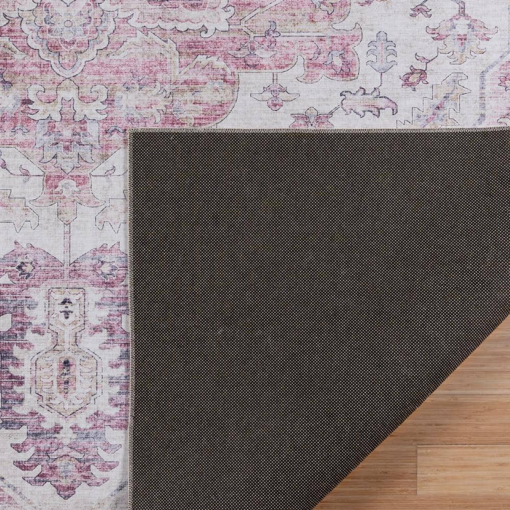 Soha Pink Rectangular Synthetic Washable Area Rug 6' x 9'