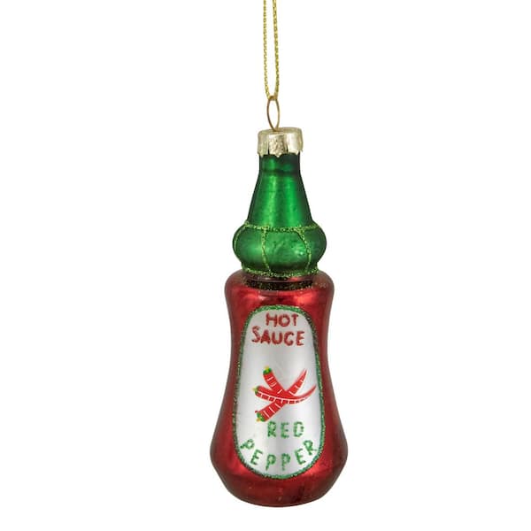 Northlight 4 in. Red and Green Glass Bottle of Hot Sauce Christmas Ornament