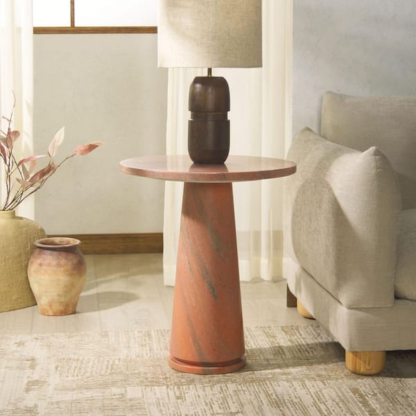 Valentia 20.5 in. Pink/Gray Round Marble End Table