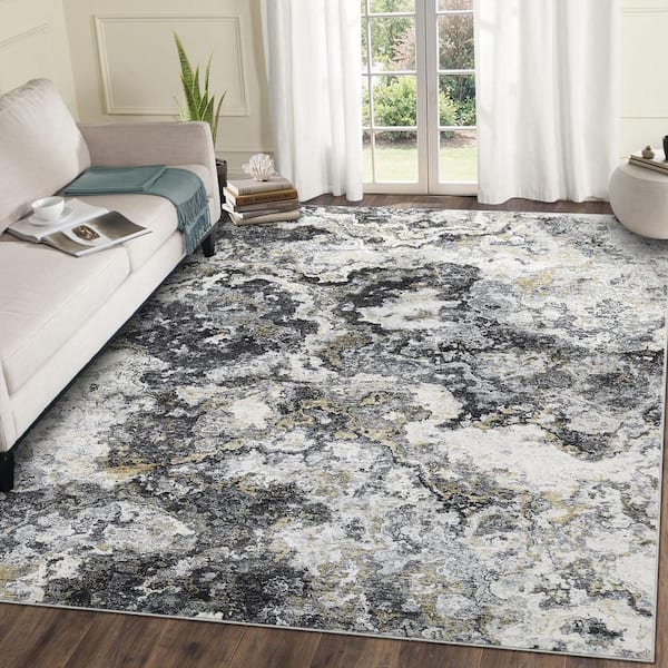 Gray 9 ft. x 12 ft. Abstract Washable Print Anti-stain Anti-slip for Living Room Bedroom Home Décor Area Rug