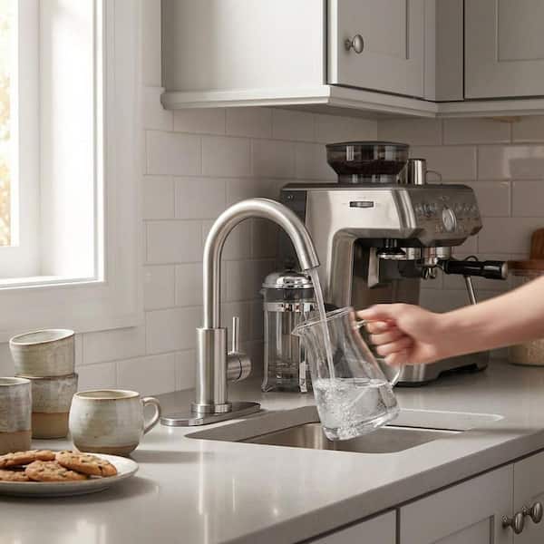 Single Hole Single Handle Stainless Steel Bar Faucet with Swivel Spout and Deckplate in Brushed Nickel