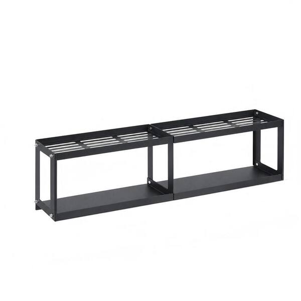 2-Tier 30 in. Black Over the Stove Magnetic Spice Rack with 2-Anti-slip Mats and 4-Hooks for Kitchen