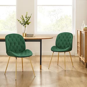 Beetle Green Velvet Dining Chair with Plated Golden Legs
