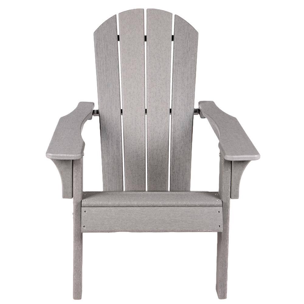 Outdoor Gray Weather Resistant Plastic Adirondack Chair for Lawn, Deck, Bac