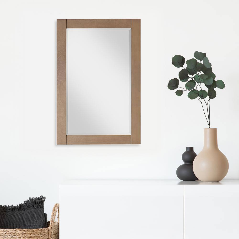 Ivy 36" x 24" Brown Pine Rectangular Bathroom Mirror