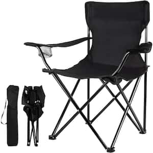 Black Alloy Steel, Polyester Portable Folding Camping Chair with Storage Bag