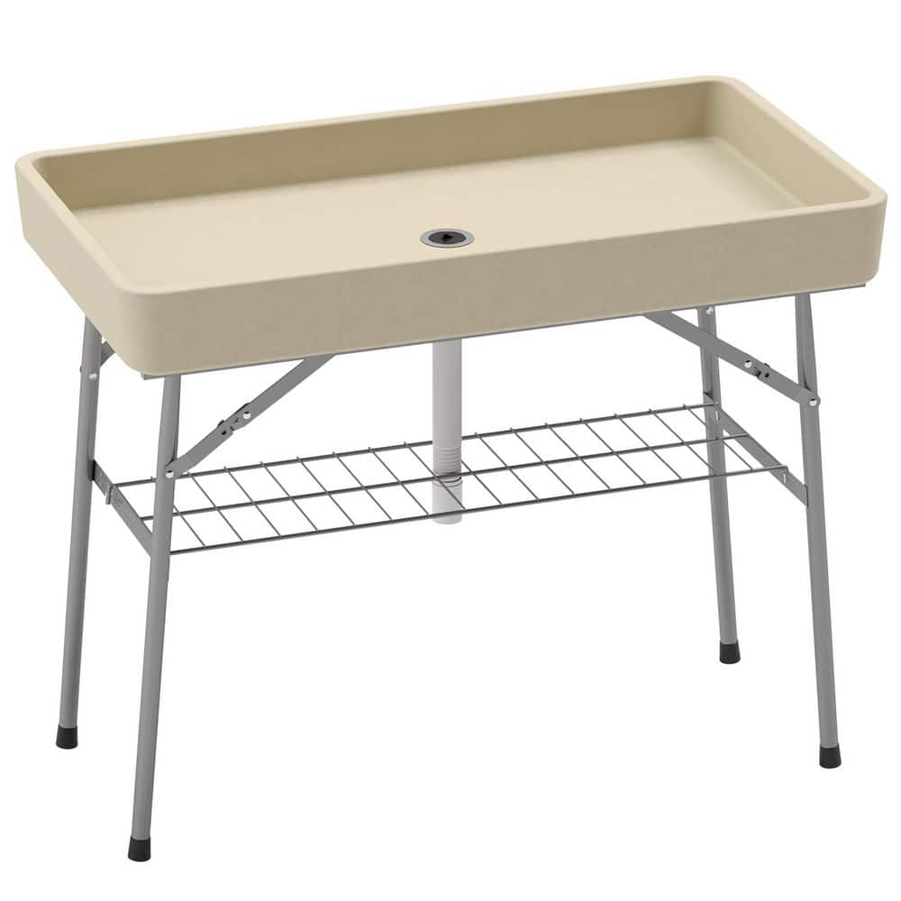 3.4 ft. Folding Ice Cooler Table with Drain, Fill and Chill Table