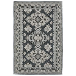 Imperial Blue/Gray 4 ft. x 6 ft. Persian-Inspired Triple Oriental Medallion Polyester Indoor Area Rug