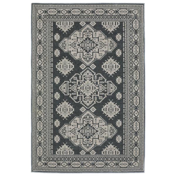 AVERLEY HOME Imperial Blue/Gray 5 ft. x 8 ft. Persian-Inspired Triple Oriental Medallion Polyester Indoor Area Rug