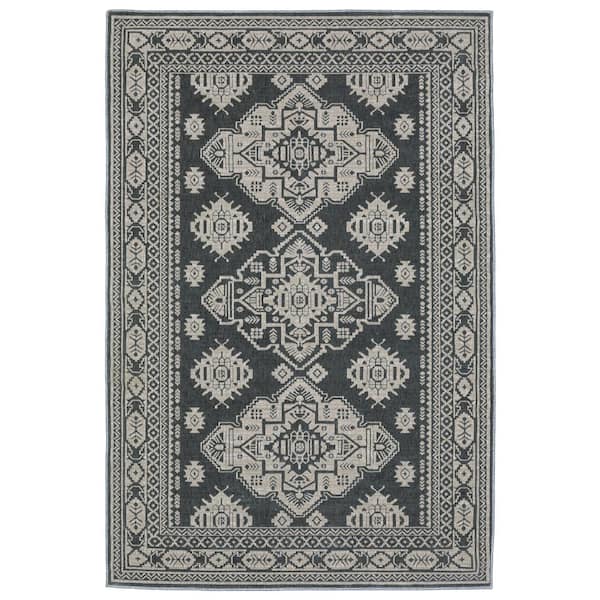 AVERLEY HOME Imperial Blue/Gray 7 ft. x 10 ft. Persian-Inspired Triple Oriental Medallion Polyester Indoor Area Rug