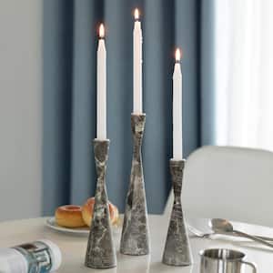 Marble Resin Candle Holders - Set of 3 Taper Candlesticks for Home Decor, Table Centerpieces, Interior Accents, Gray