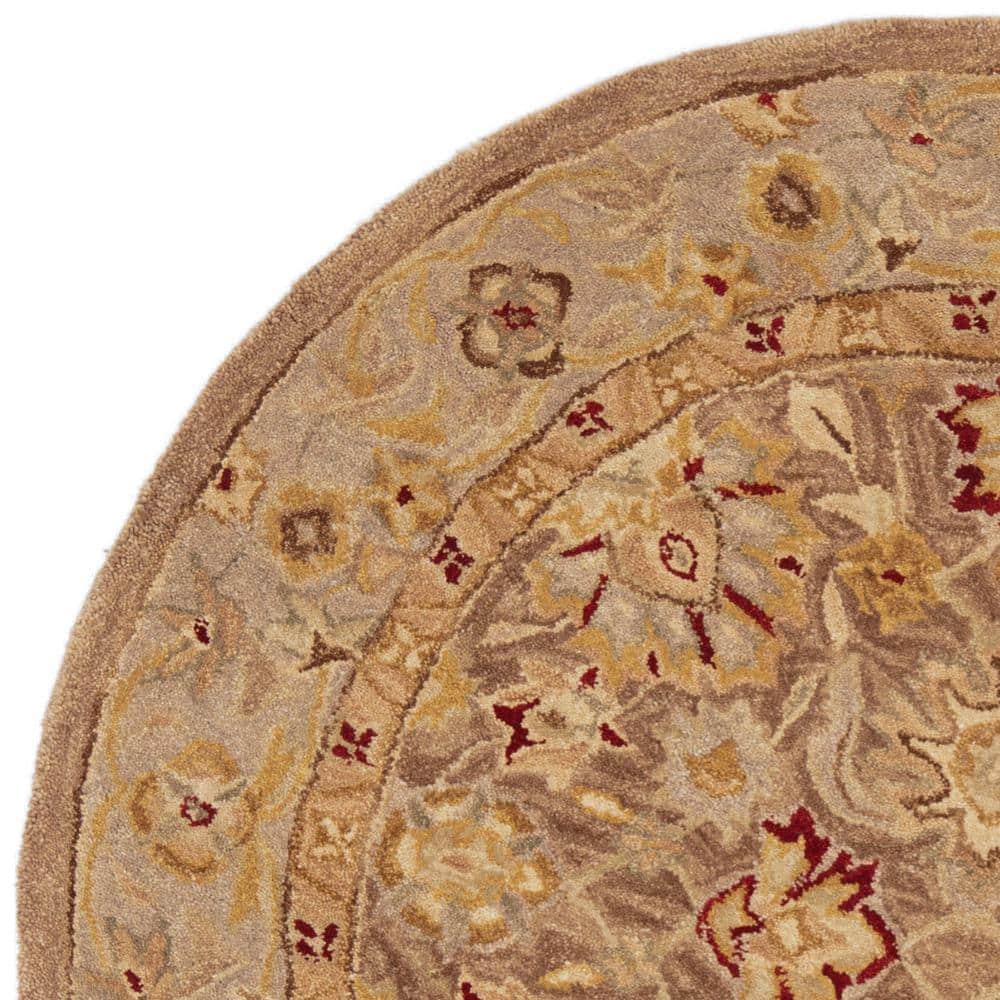 Anatolia Elegance Hand-Tufted Tan/Ivory Floral Wool Round Rug, 4'