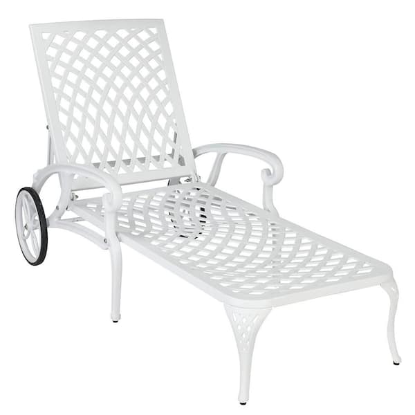 Phewnyzo 62.5 in. x 22.8 in. x 11.8 in. White Chaise Lounge Aluminum with wheels 3-adjustable backrest
