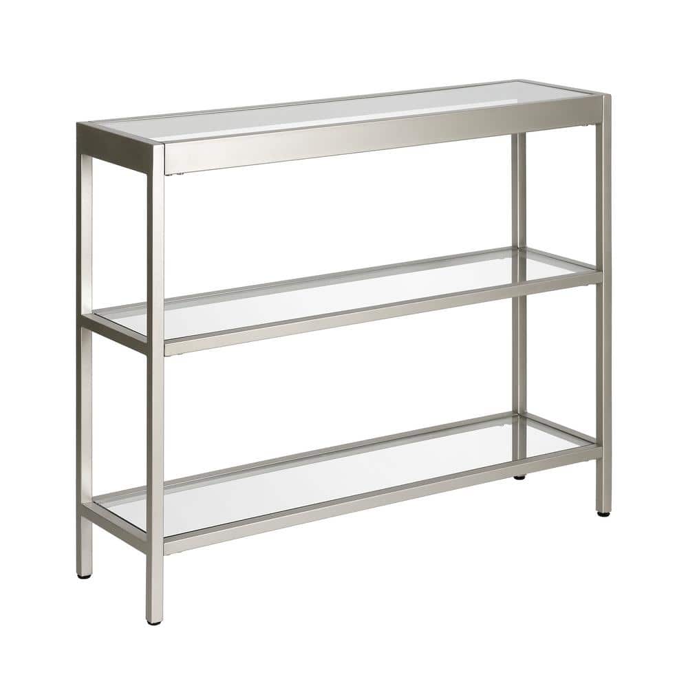 Satin Nickel 36" Wide Metal & Glass Console Table with Storage