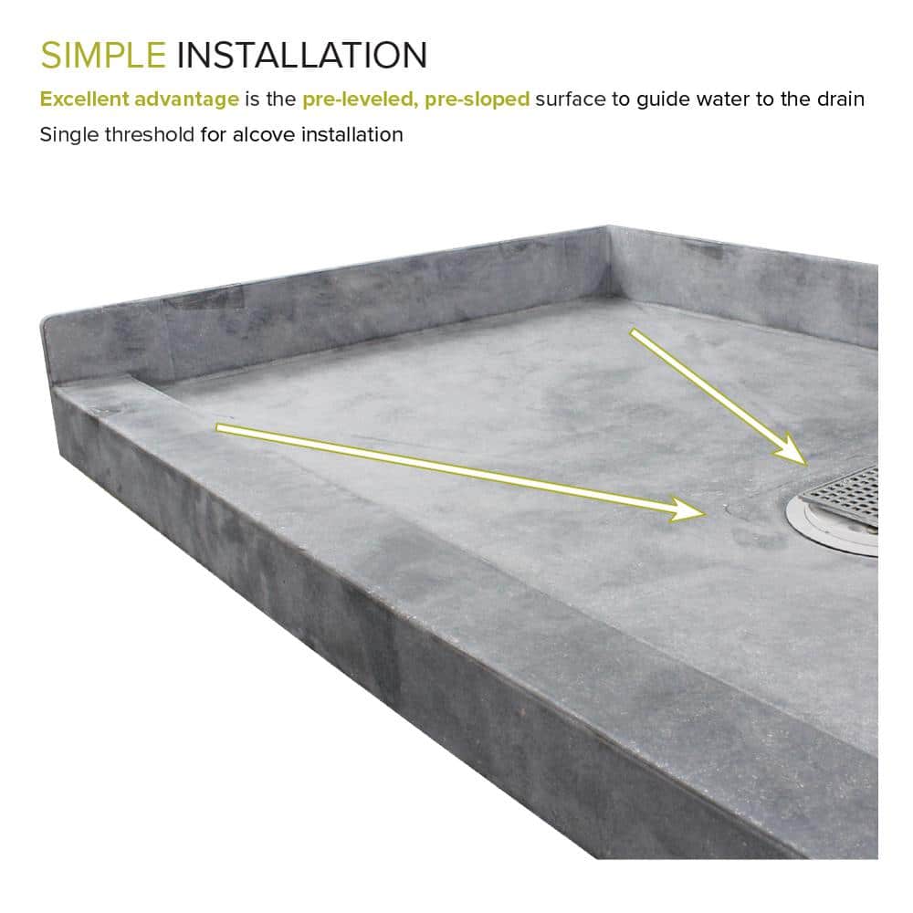 Transolid Dark Grey 60" x 32" Ready to Tile Shower Base with Center Drain