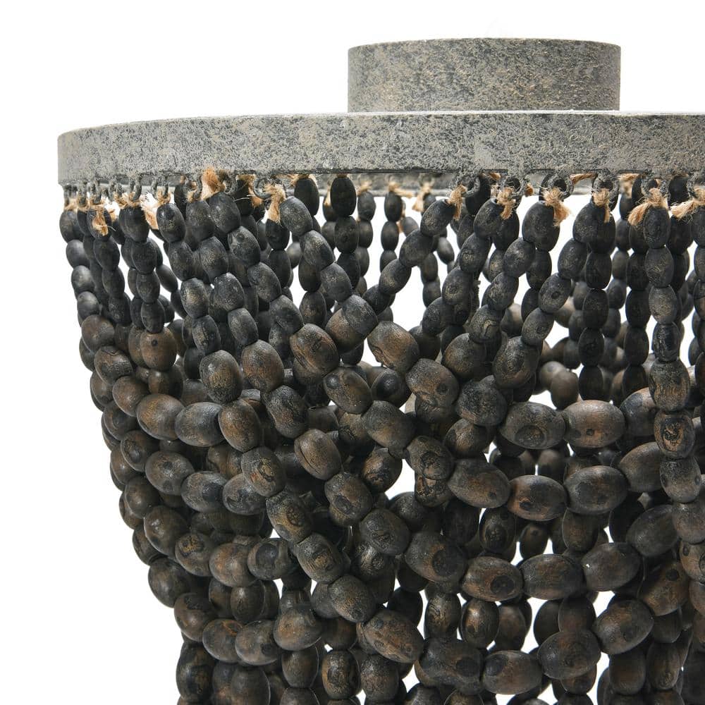 Dark Grey Wood Bead Semi-Flush Mount Ceiling Light
