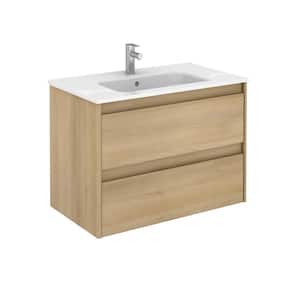 Ambra 31.6 in. W x 18.1 in. D x 22.3 in. H Bathroom Vanity Unit in Nordic Oak with Vanity Top and Basin in White