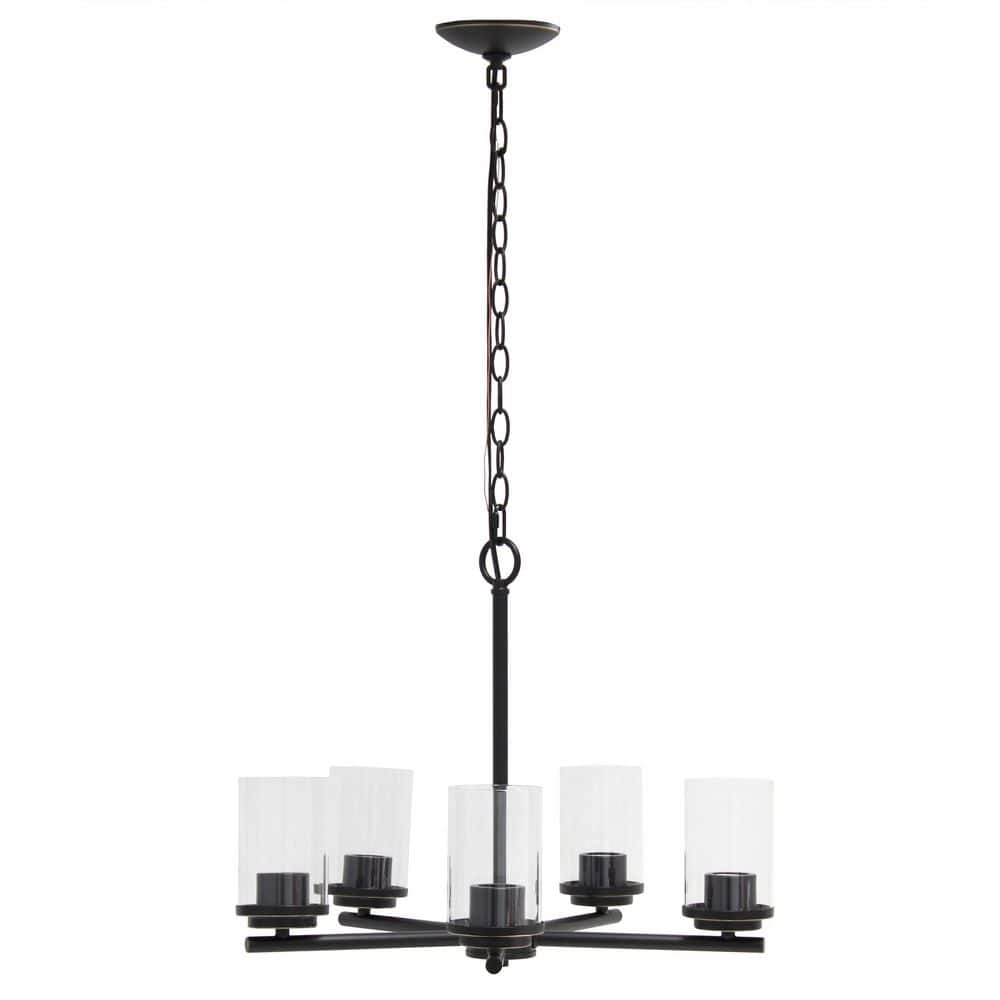 Elegant Restoration Bronze 5-Light Clear Glass Pendant Chandelier