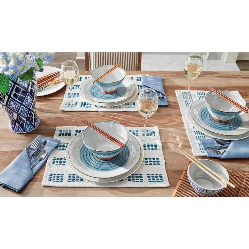 Talia Blue Porcelain Swirl 16-Piece Dinnerware Set, Service for 4