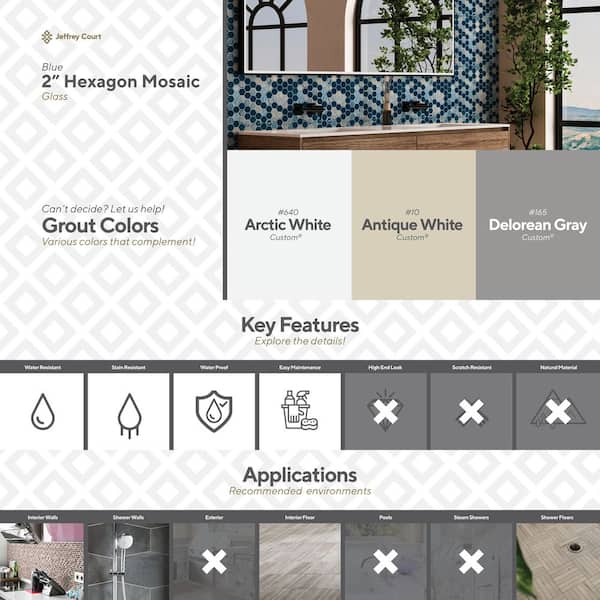 Jeffrey Court 2 in. Hexagon Blue 12.5 in. x 10.75 in. Glossy and