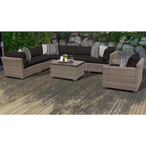 Monterey 8-Piece Wicker Patio Conversation Sectional Seating Group with Black Cushions