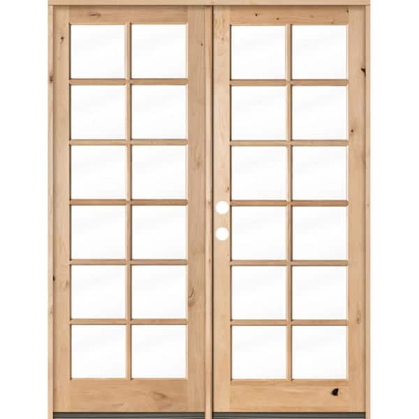 Krosswood Doors 72 in. x 96 in. French Knotty Alder Right-Hand Inswing 24-Lite Clear Glass Unfinished Wood Double Prehung Front Door