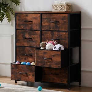 Teresa Rust 31.4 in. W 8-Drawer Dresser with Fabric Bins and Steel Frame Storage Organizer Chest of Drawers