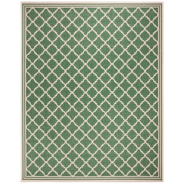 SAFAVIEH Beach House Green/Cream 8 ft. x 10 ft. Border Trellis Indoor/Outdoor Patio  Area Rug