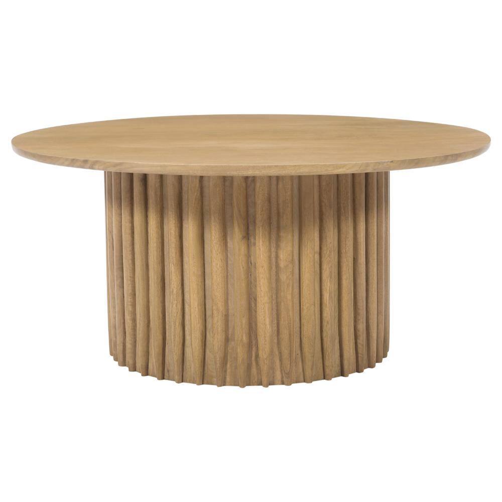 THE URBAN PORT 34 in. Brown Round Mango Wood Coffee Table with Fluted Base UPT-301724 - The Home ...