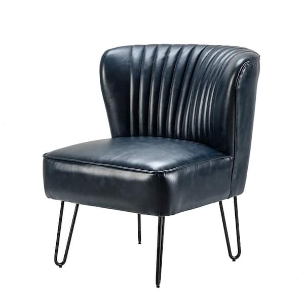 JAYDEN CREATION Christiano Modern Navy Faux Leather Comfy Armless Side Chair with Thick Cushions and Metal Legs