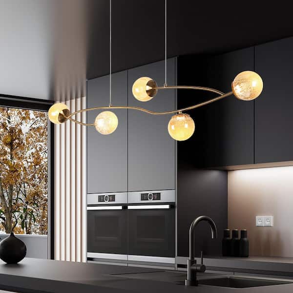 LNC Cenlindes 5-Light Brass LED Linear Chandelier with Gold