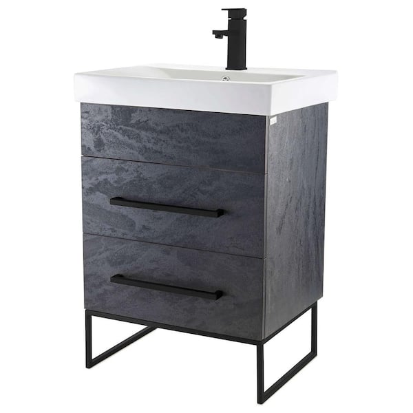 FINE FIXTURES Concordia 24 in. W x 18 in. D x 33.50 in. H Bathroom Vanity in Black Marble with White Ceramic Top