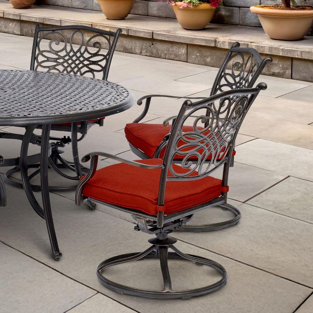 Classic Round Aluminum Outdoor Dining Set with Red Cushions