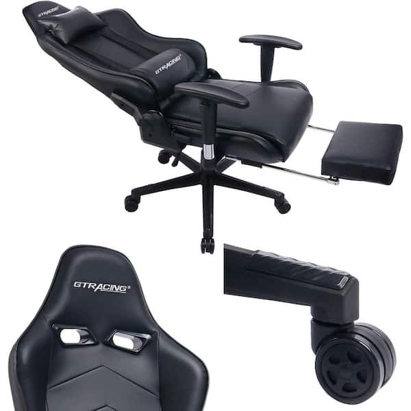 Black Leather Gaming Chair with Footrest Big and Tall Gamer Chair Office  Executive Chair HD-GT901-BLACK - The Home Depot