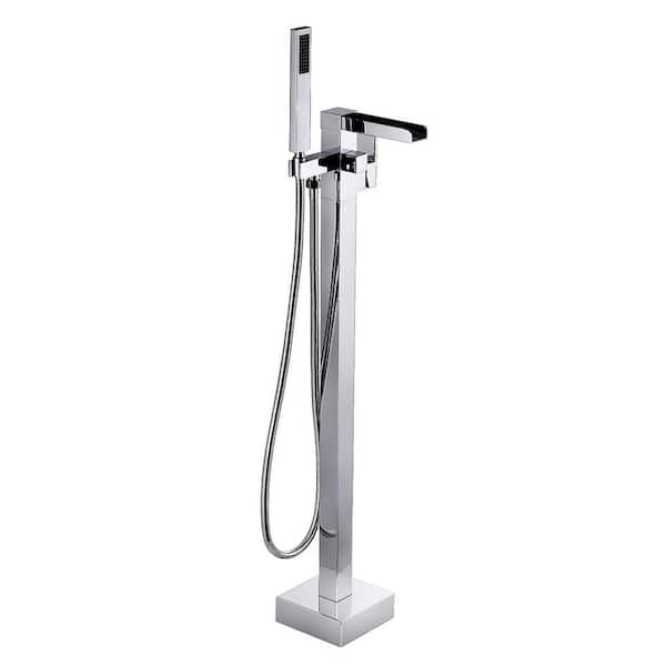 IVIGA Brass Single-Handle Claw Foot Freestanding Tub Faucet with Waterfall Spout and Hand Shower in Polished Chrome