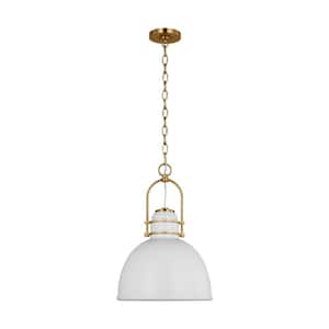 Upland 15.5 in. W x 22.75 in. H 1-Light Burnished Black/Matte White Extra Large Pendant Light with White Steel Shade