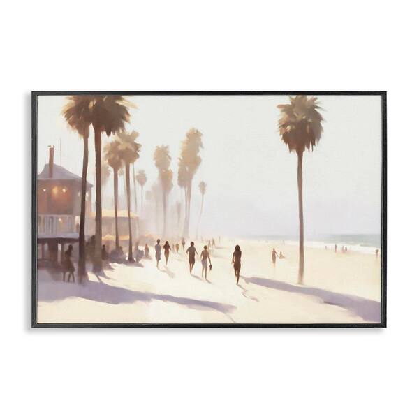 Stupell Industries Running on Tropical Beach by Noah Bay Black Framed Nature Giclee Art Print 16 in. x 24 in.
