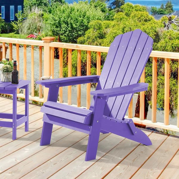 JOYESERY Folding Plastic Adirondack Chair Patio Outdoors Weather-Resistant Fire Pit Chair in Purple