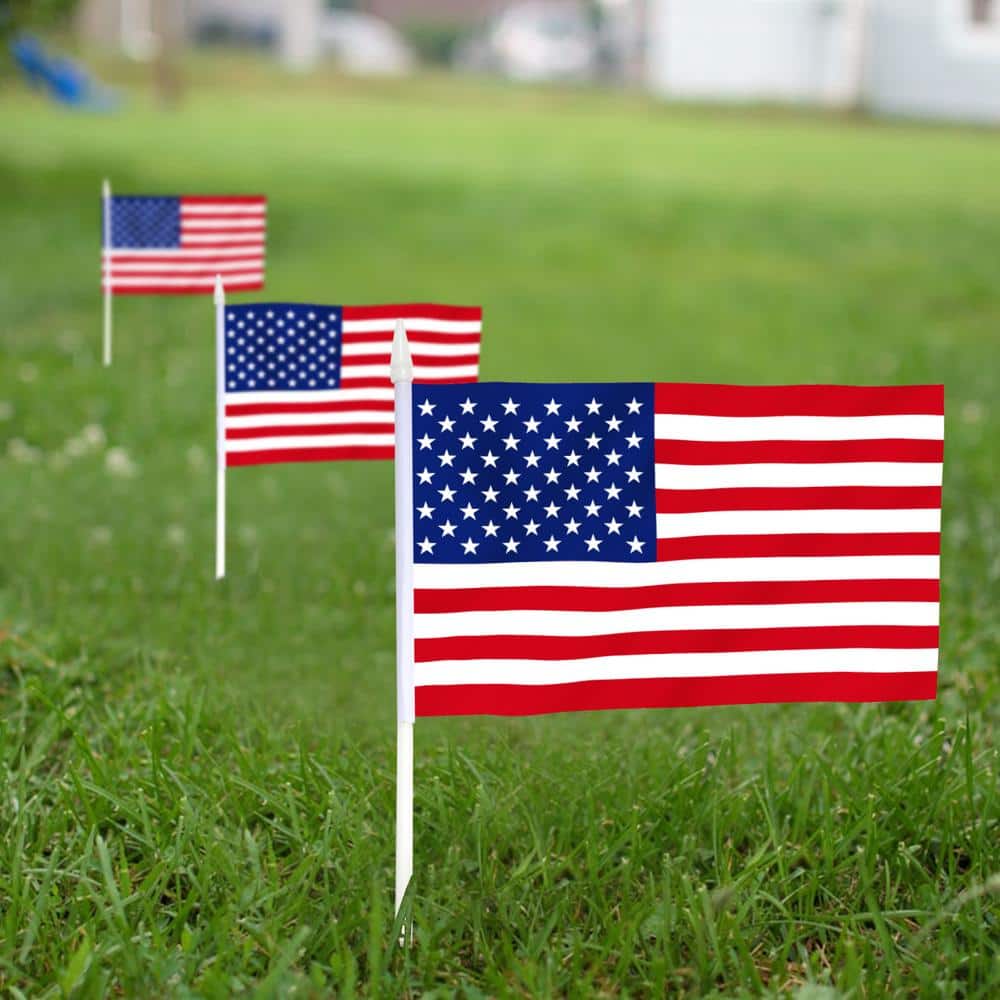 Patriotic Miniature Polyester American Flag Set with Plastic Poles