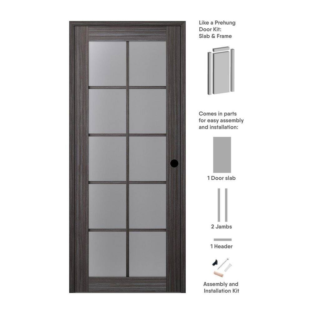 Paola 30 in. x 80 in. Left-Handed 10-Lite Frosted Glass Solid Core Gray Oak Wood Single Prehung Interior Door price history on PriceWatchPro