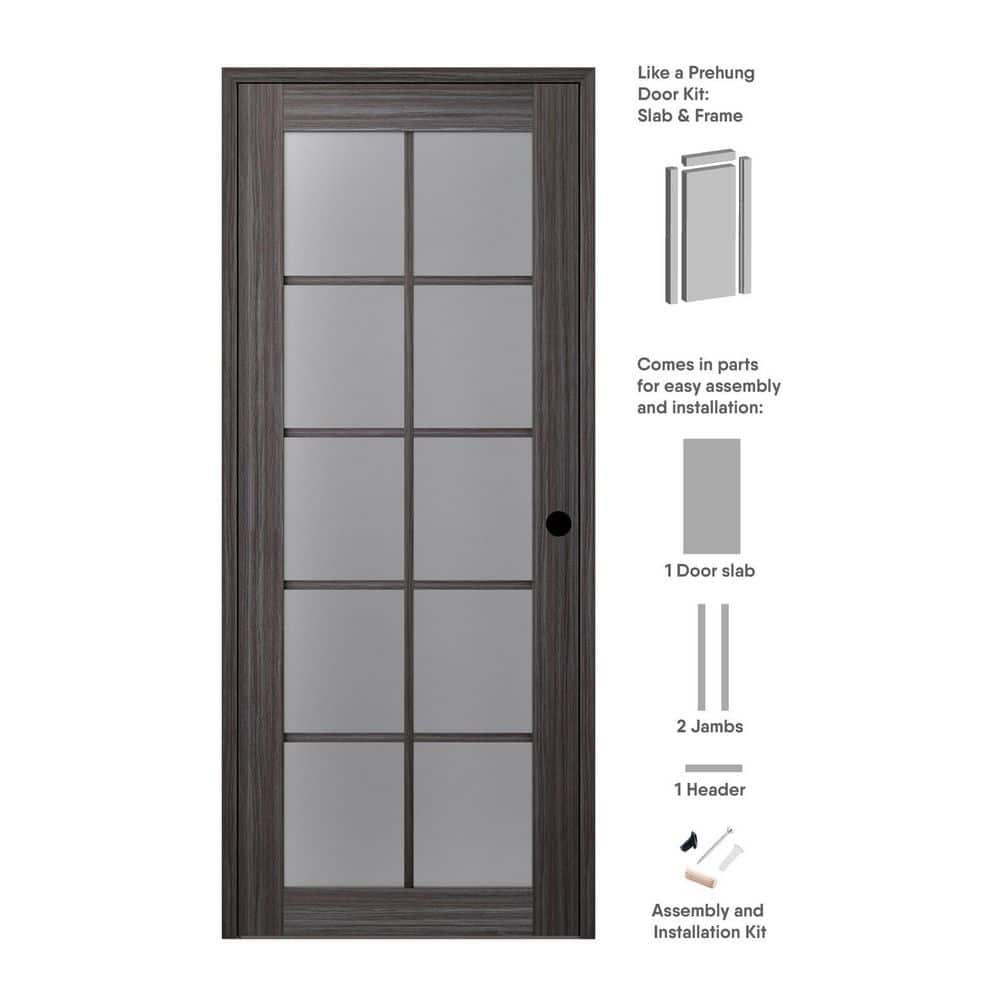 30 in. x 84 in. Paola Left-Hand Solid Core 10-Lite Frosted Glass Gray Oak Wood Composite Single Prehung Interior Door price history on PriceWatchPro