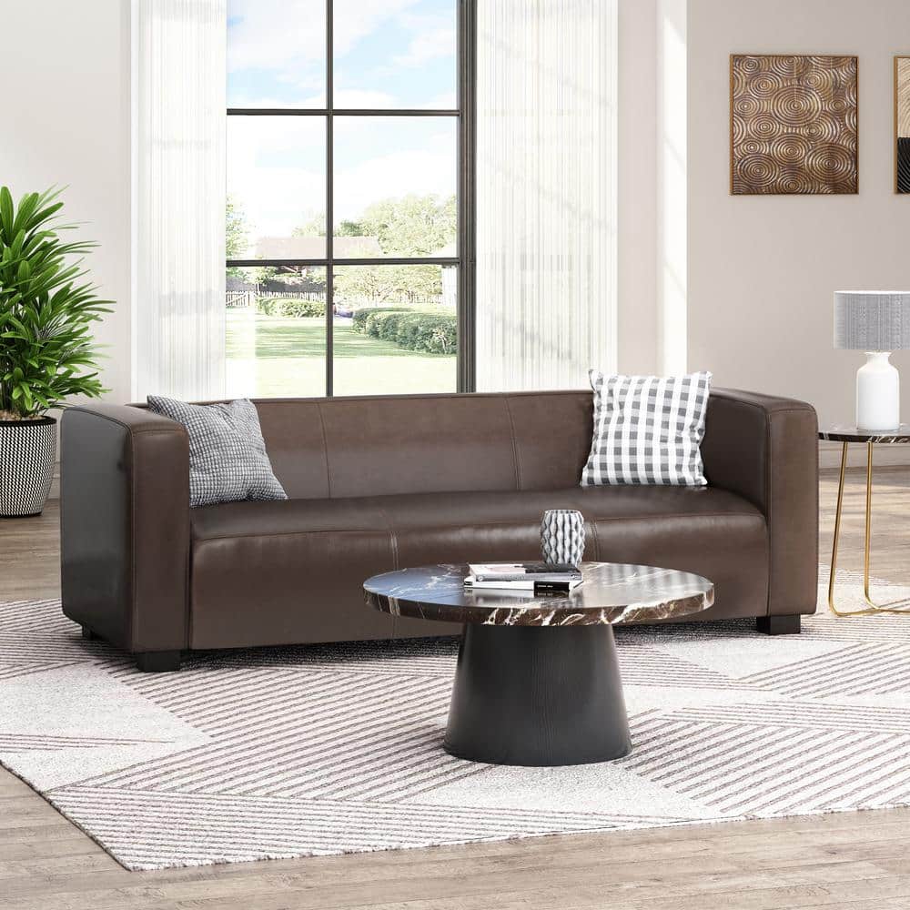 Luxurious Dark Brown Faux Leather Lawson 3-Seater Sofa with Tapered Legs
