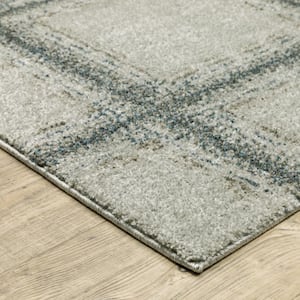 Grey Teal and Beige 3 ft. x 5 ft. Geometric Power Loom Stain Resistant Area Rug
