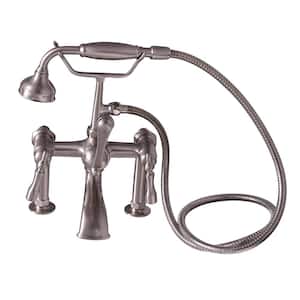 3-Handle Rim Mounted Claw Foot Tub Faucet with Elephant Spout and Hand Shower in Brushed Nickel