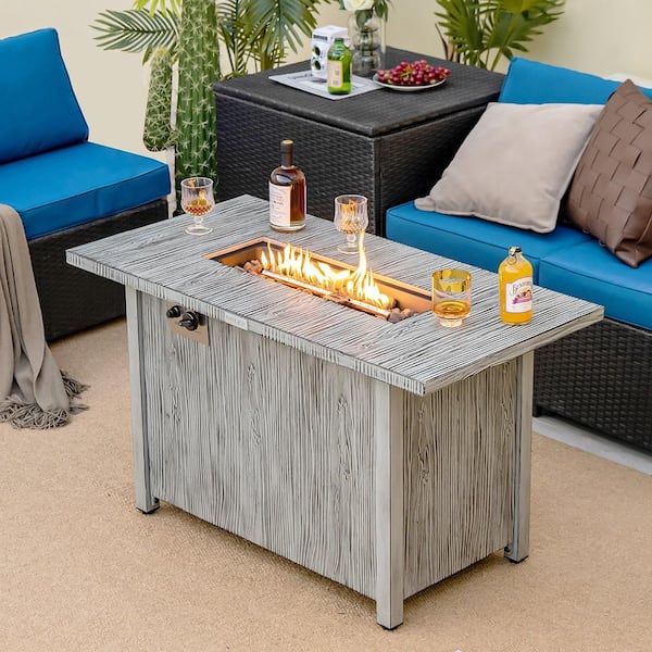 43 in. Propane Gas Fire Pit Table Wood-like Metal Fire Table with Protective Cover