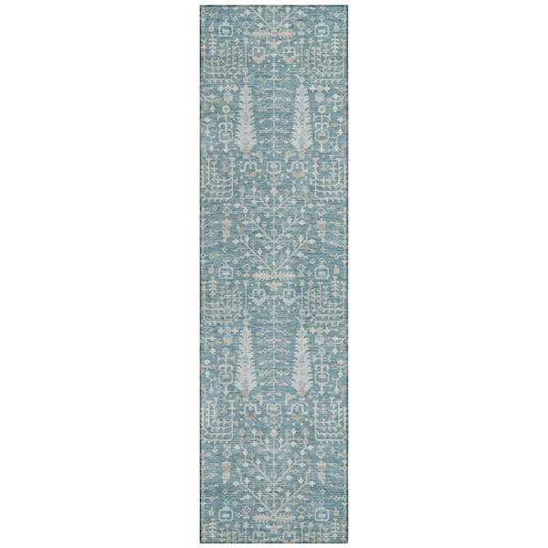 Chantille Machine Washable Indoor/Outdoor Abstract ACN3118 Teal 2 ft. x 7 ft. Runner Rug