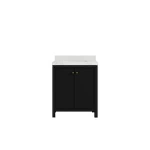 Chicago 30 in. W x 22 in. D x 36 in. H Single Sink Bath Vanity Center in Black with 2 in. Calacatta Nuvo Qt. Top