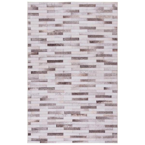 Faux Hide Beige/Brown 9 ft. x 12 ft. Machine Washable Plaid Geometric Area Rug