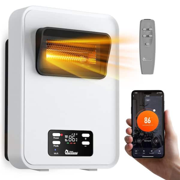 1500-Watt White Wall Hung or Wall Mount Electric Compact Space Heater Dual System w/ Infrared and Fan Forced, WiFi, RC